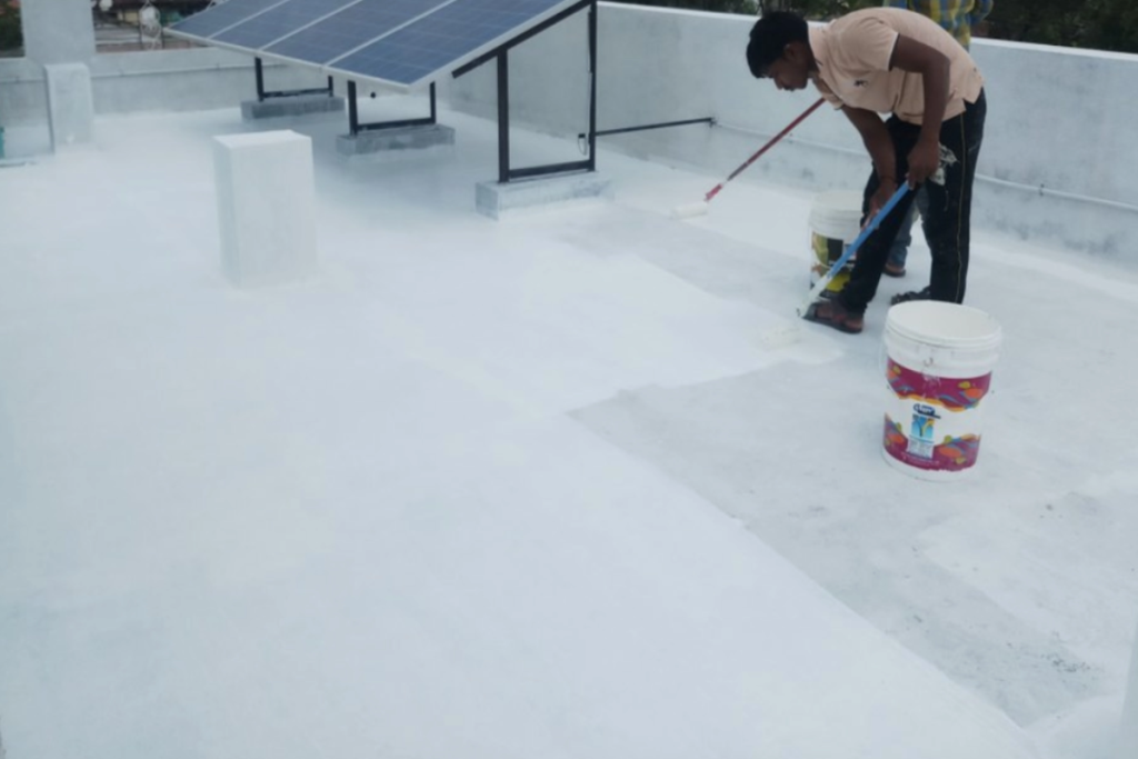 acrylic waterproofing coating applied on terrace surface