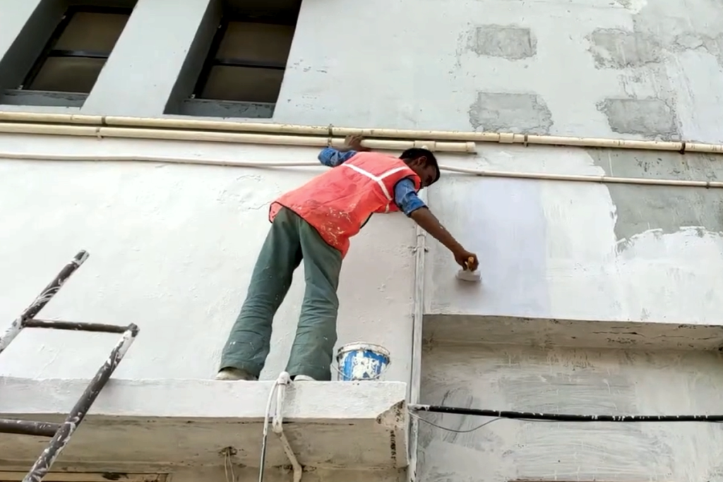 DIY wall waterproofing guide for Damp Wall Causes showing step by step repair process