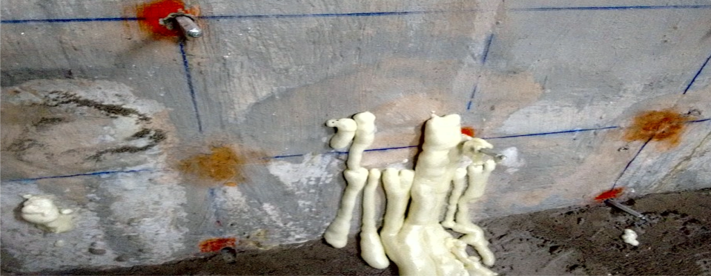 Chemical injection waterproofing process to repair cracks and stop water leakage